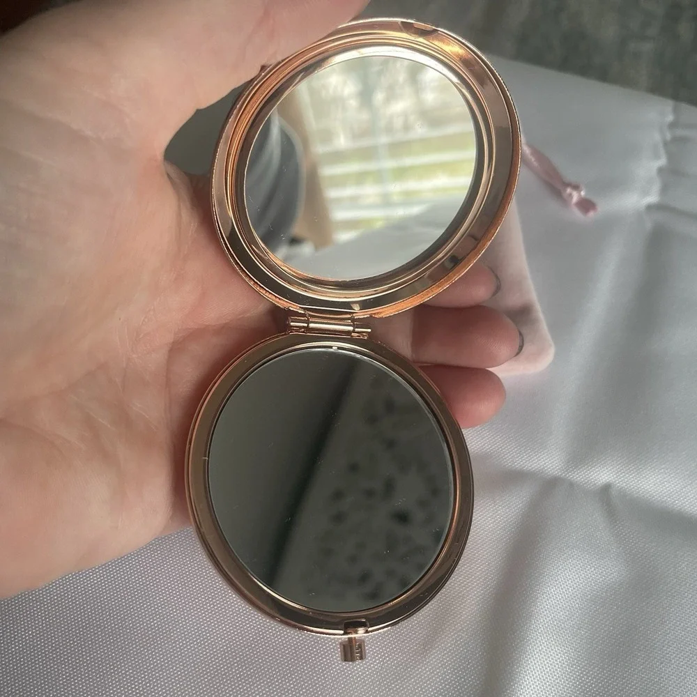 Happiness Looks Gorgeous On You Metallic Rose Colored Compact Double Mirror